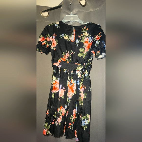 Toddler Girls Floral Print Pleated Hem Puff Sleeve Belted Dress - Picture 2 of 10